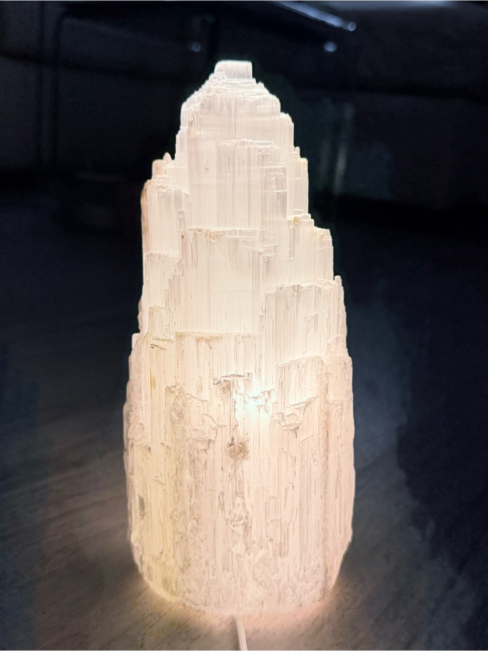 Vintage Moroccan White Selenite Skyscraper Tower Lamp 8.5" x 4" - New 6ft Cord